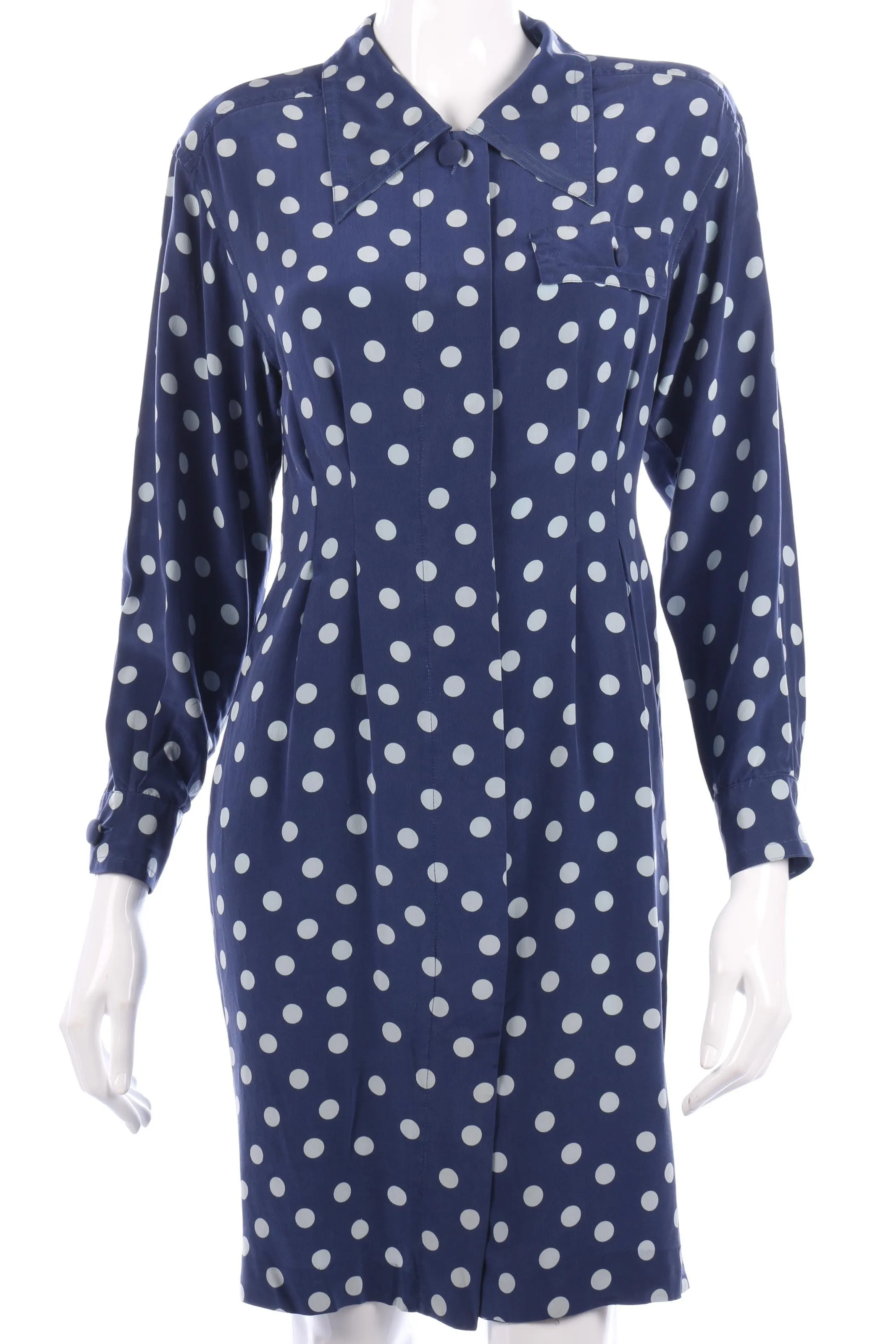 Adrianna Papéll Silk Polkadot Dress Blue Size M