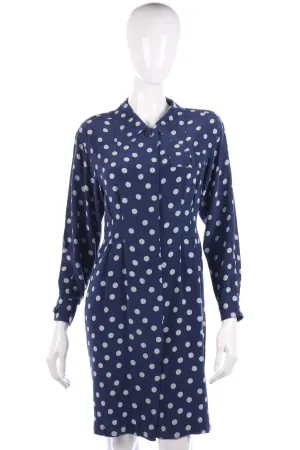 Adrianna Papéll Silk Polkadot Dress Blue Size M