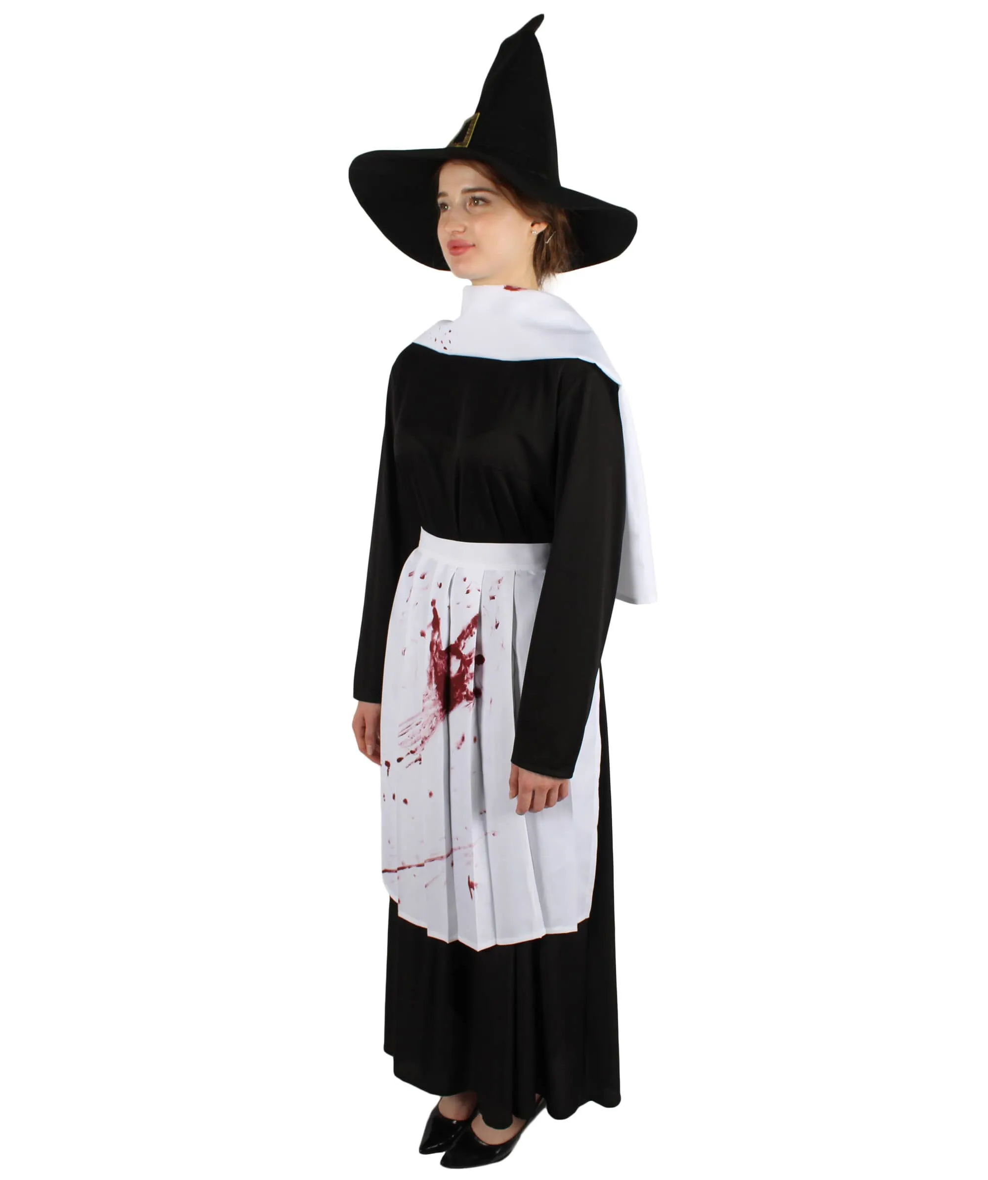 Adult Women’s Classic Black & White Salem Witch Costume Set | Multiple Size Options