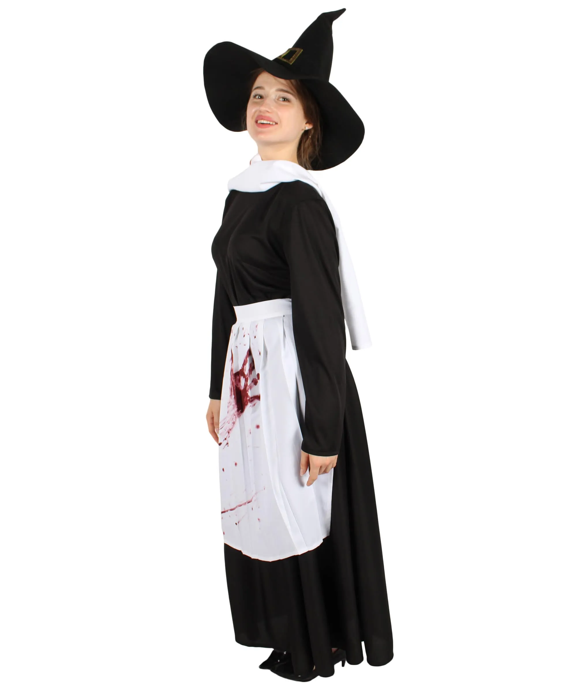 Adult Women’s Classic Black & White Salem Witch Costume Set | Multiple Size Options