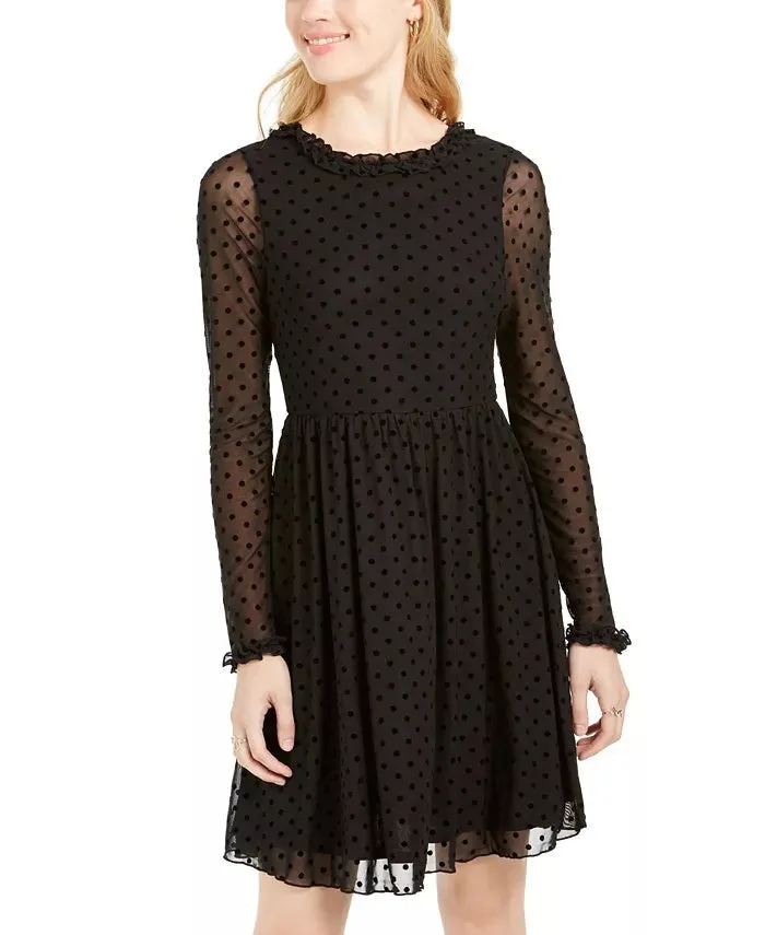 American Rag Junior's Sheer Polka Dot Tie Back Dress Black