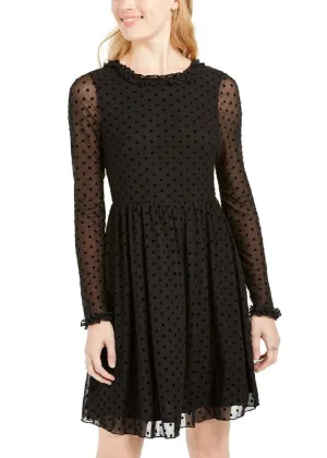 American Rag Junior's Sheer Polka Dot Tie Back Dress Black