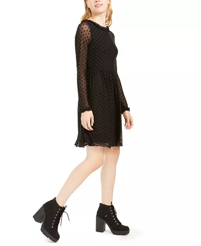 American Rag Junior's Sheer Polka Dot Tie Back Dress Black