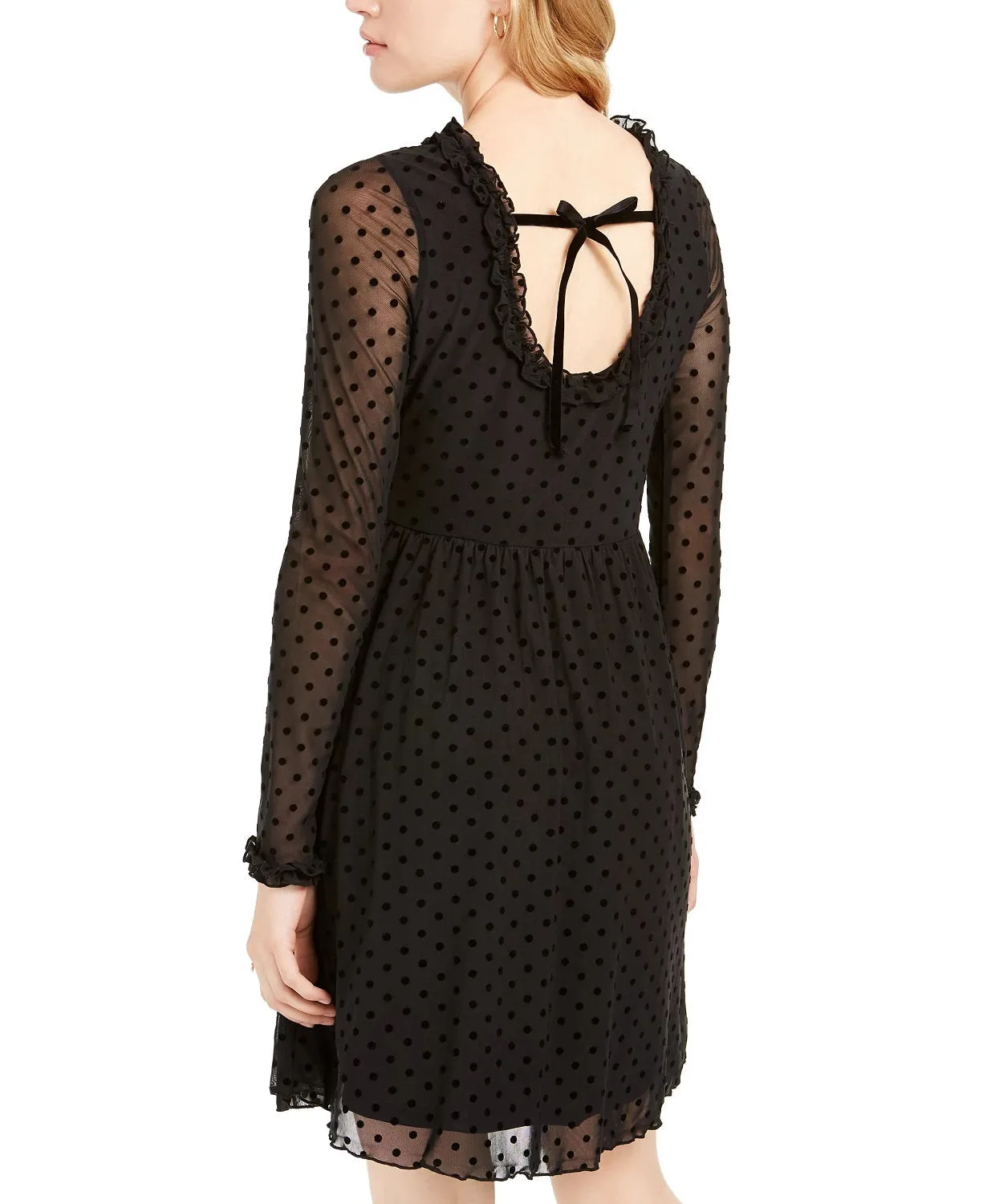 American Rag Junior's Sheer Polka Dot Tie Back Dress Black