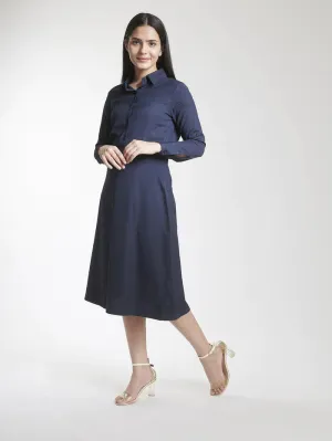 Anti-wrinkle Poly Moss A line Skirt Suit - Navy Blue