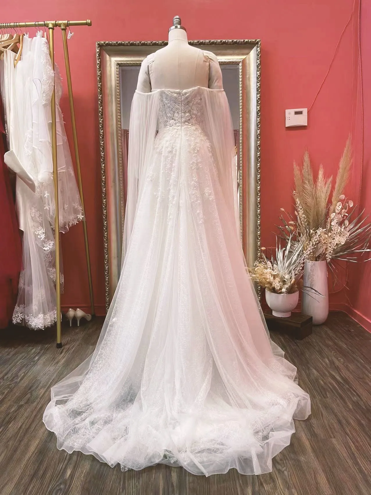 Aria - Selena Huan Beaded Chantilly Lace Strapless Princess Ball Gown with Detachable Cape