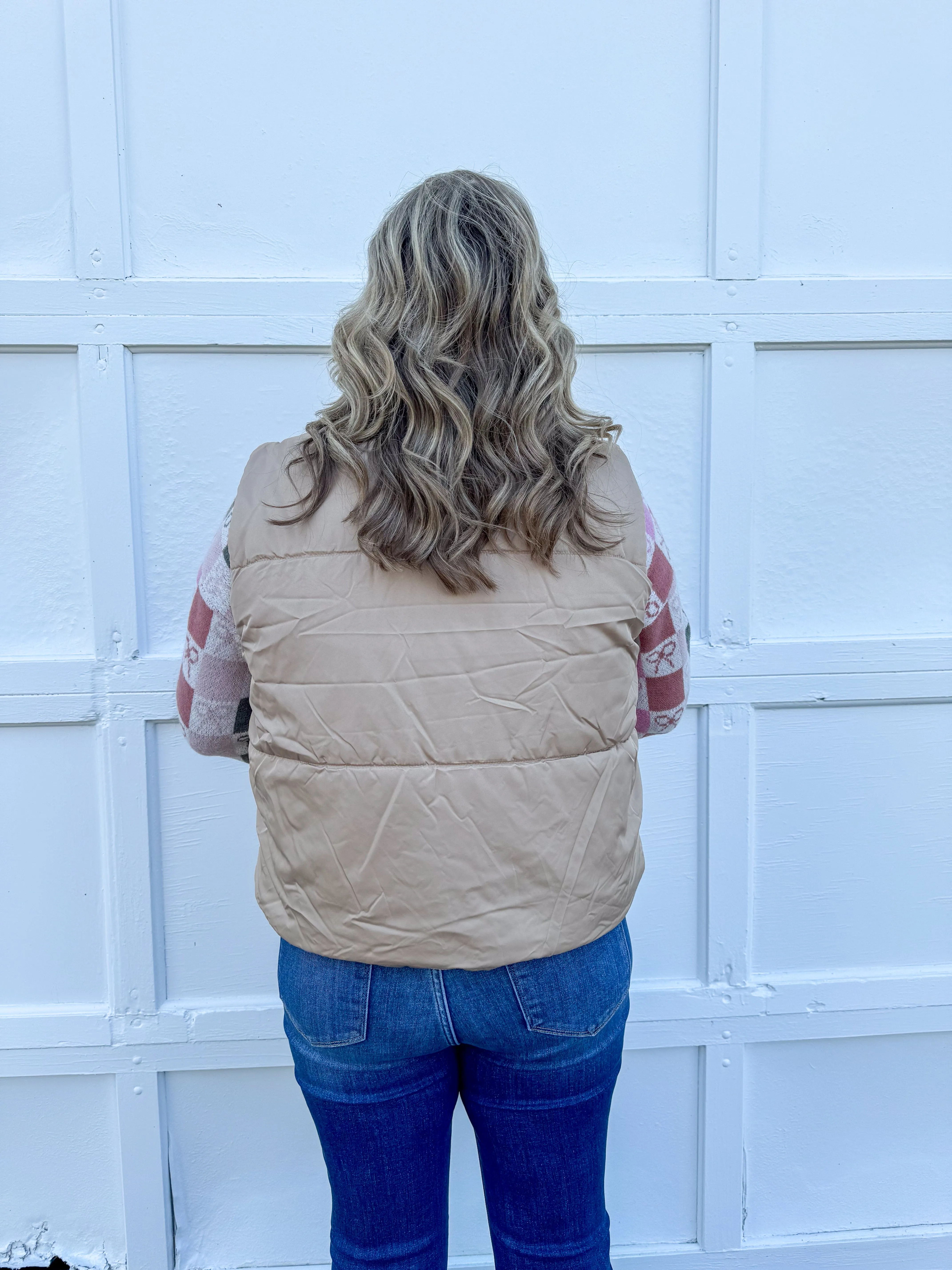 Beige Zoey Cropped Puffer Vest