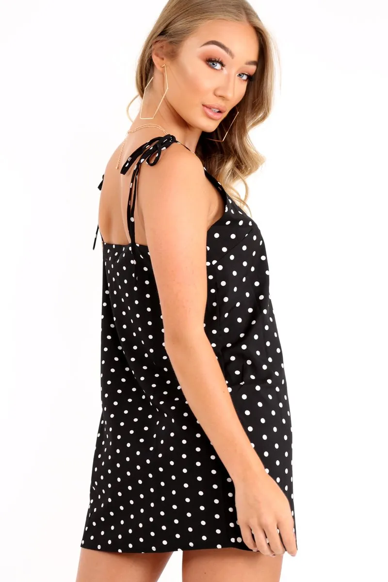 Black Polka Dot Cami Strap Shift Dress - Aliaa