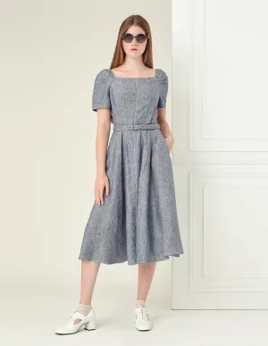 BORA AKSU Square Collar Light Gray A-Line Skirt