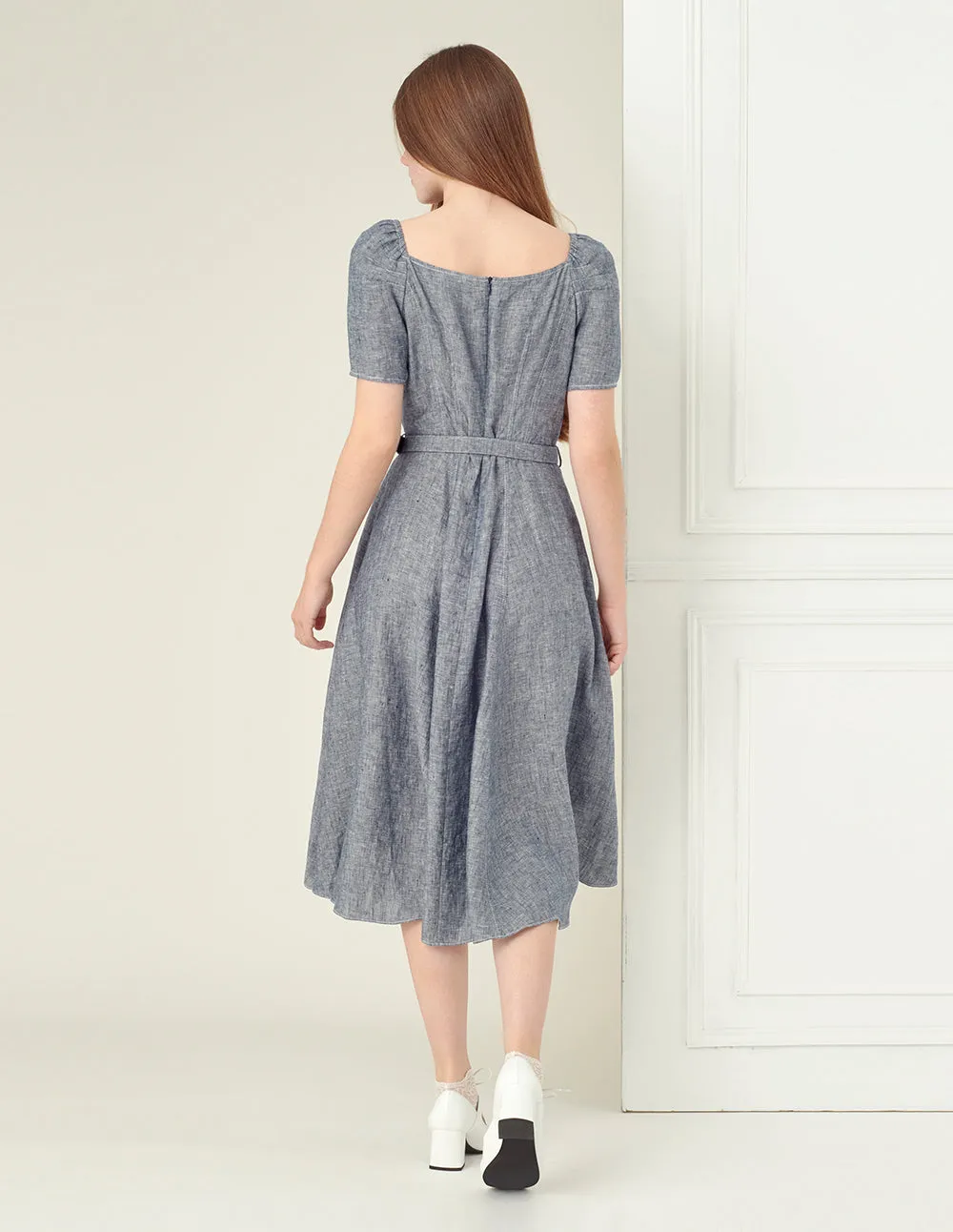 BORA AKSU Square Collar Light Gray A-Line Skirt