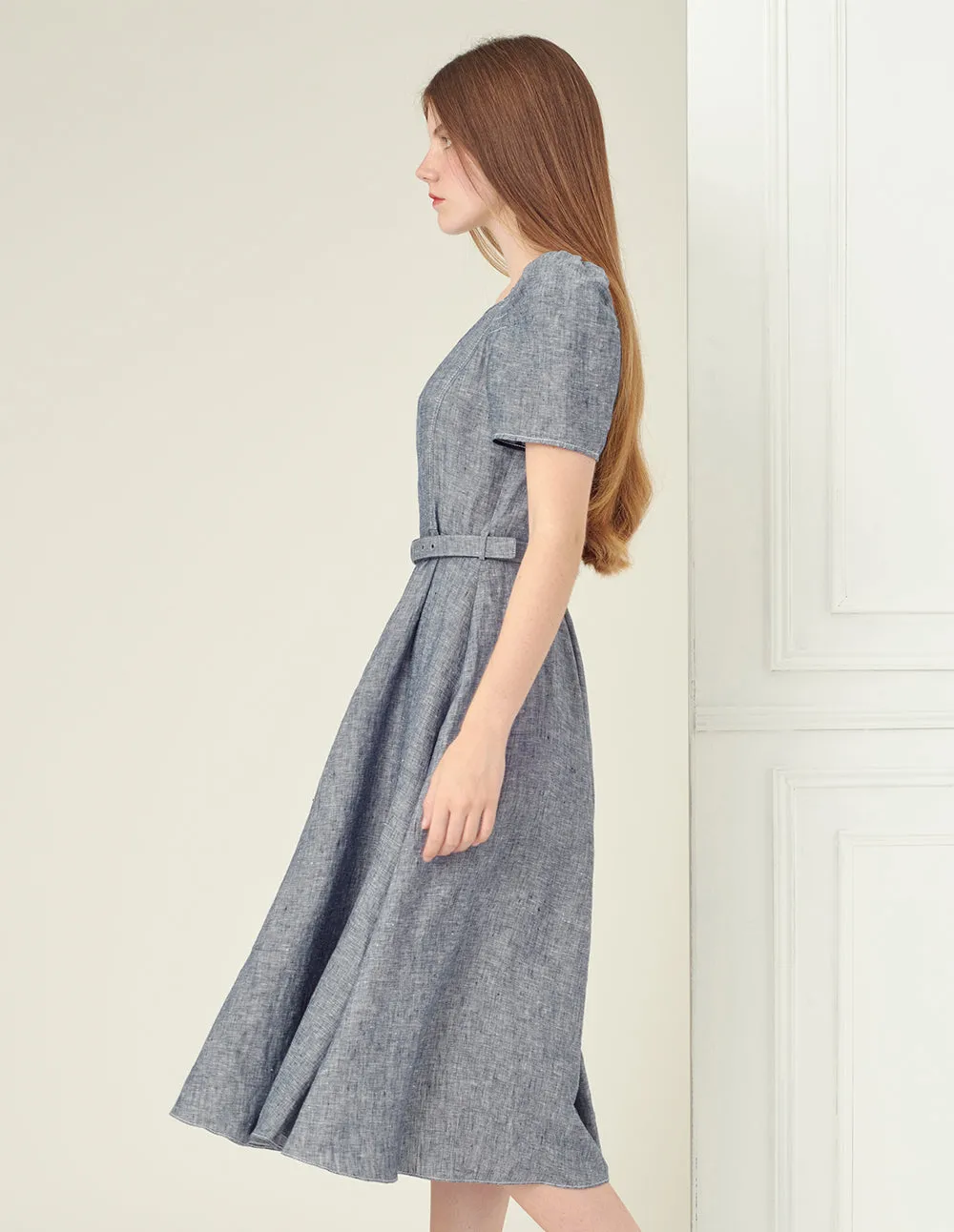 BORA AKSU Square Collar Light Gray A-Line Skirt