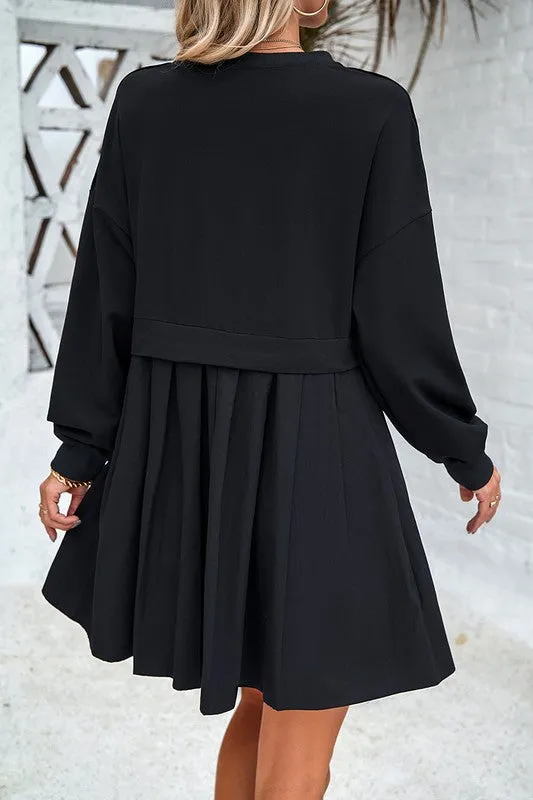 Break The Barrier Black Pleated Dress