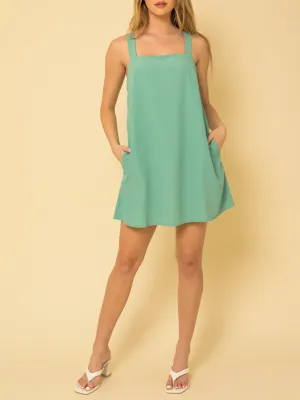 Brinley Square Neck Textured Mini Dress In Jade