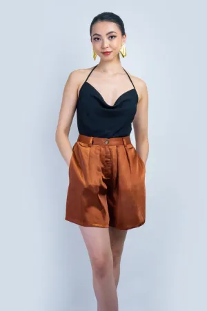 Bronze High Waist Satin Dress Shorts