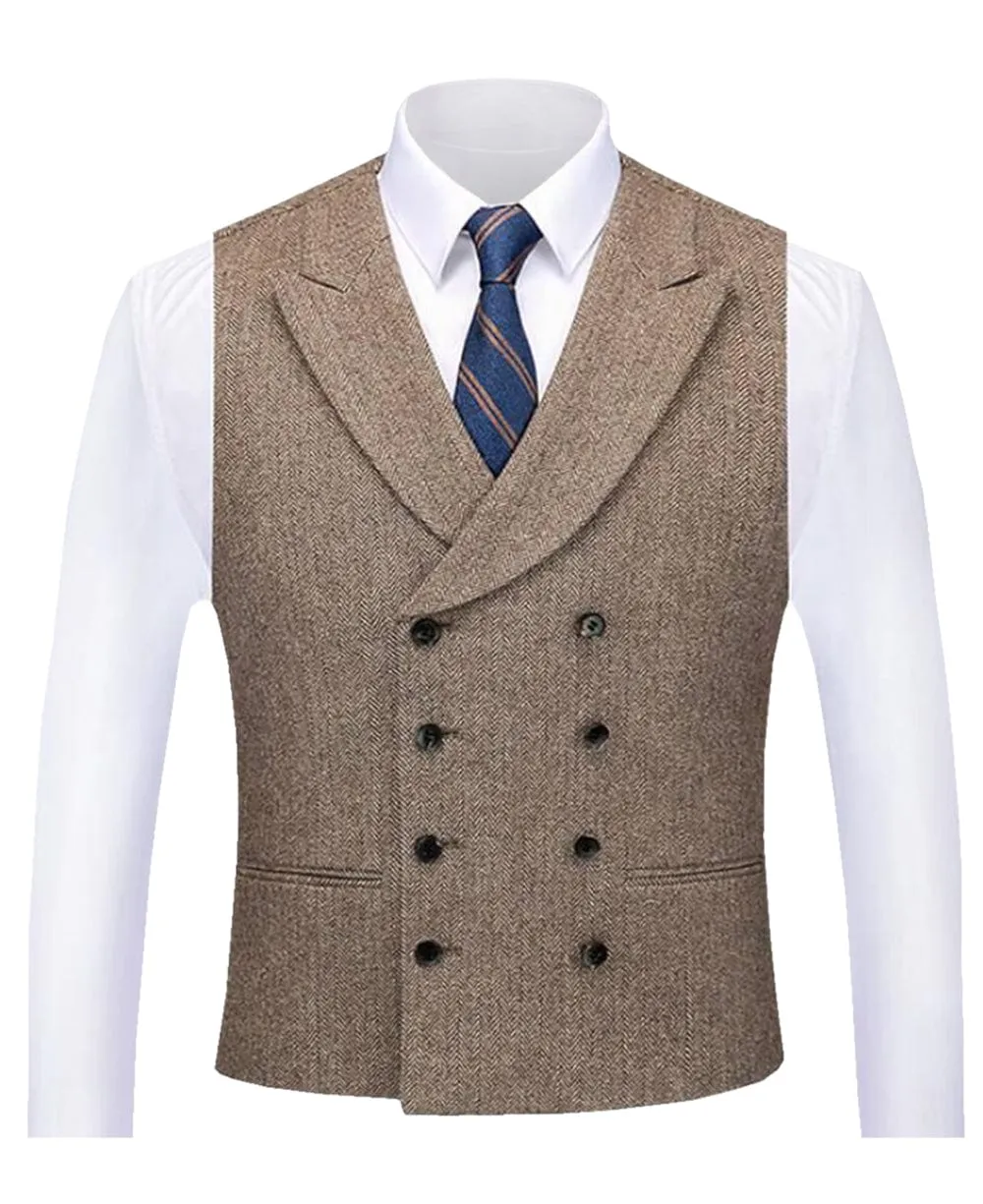 Business Double Breasted Peak Lapel Vest For Men