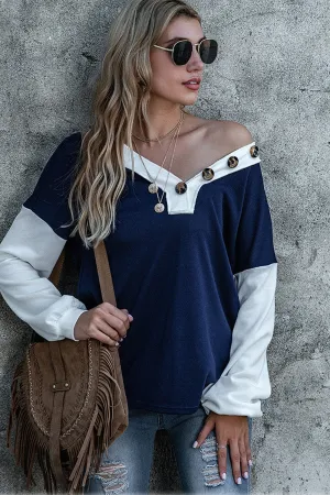 Button Solid-color Long-sleeved T-shirt