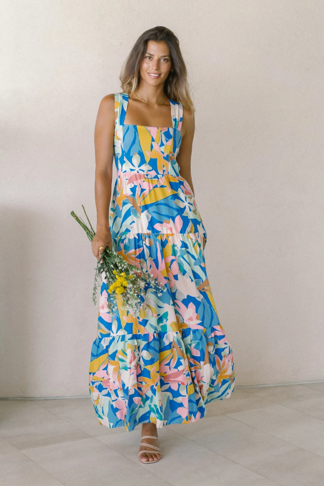 Calia Blue Floral Tiered Midi Dress