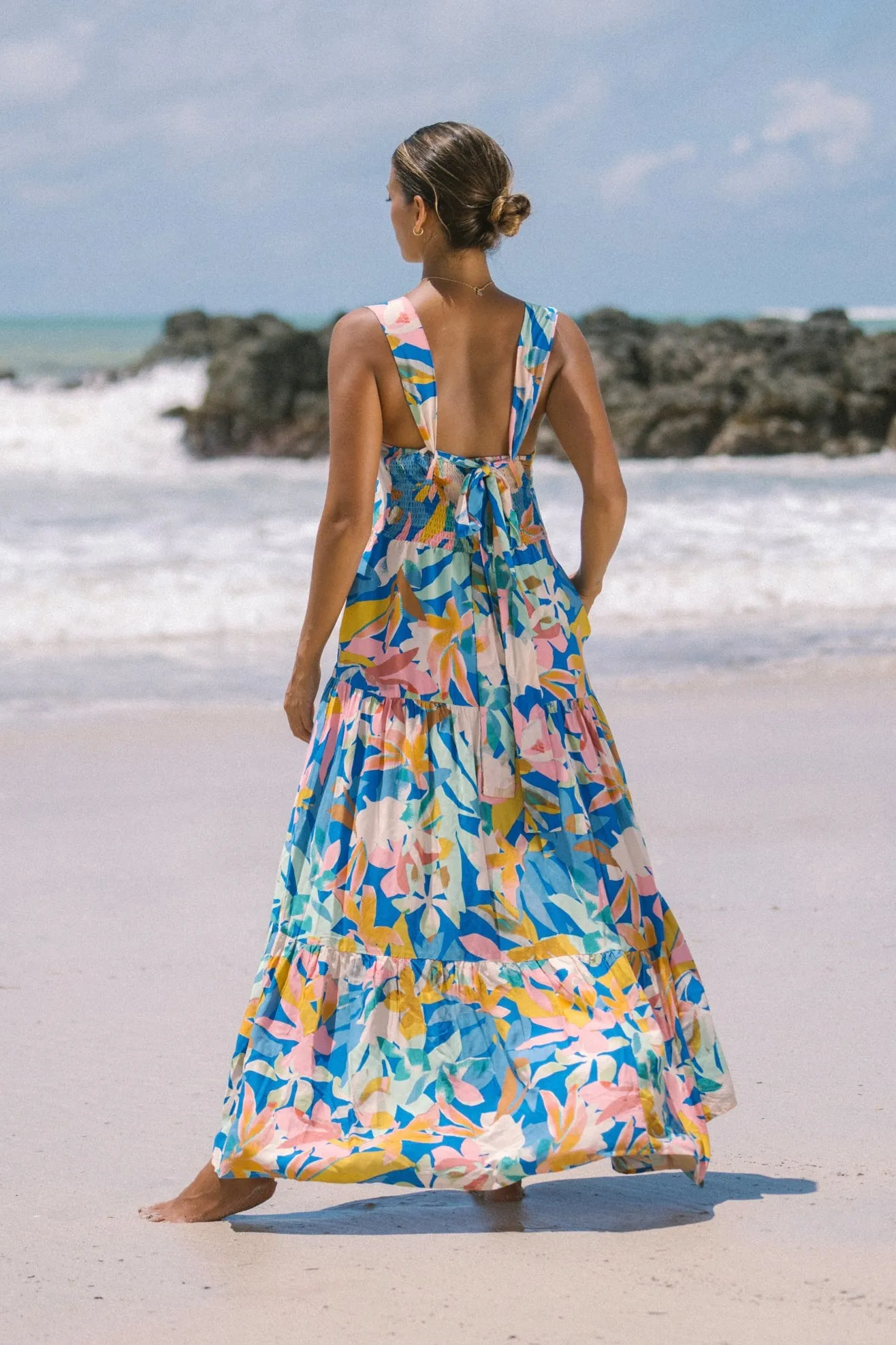 Calia Blue Floral Tiered Midi Dress