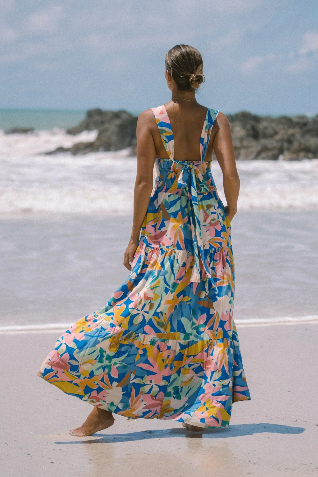 Calia Blue Floral Tiered Midi Dress