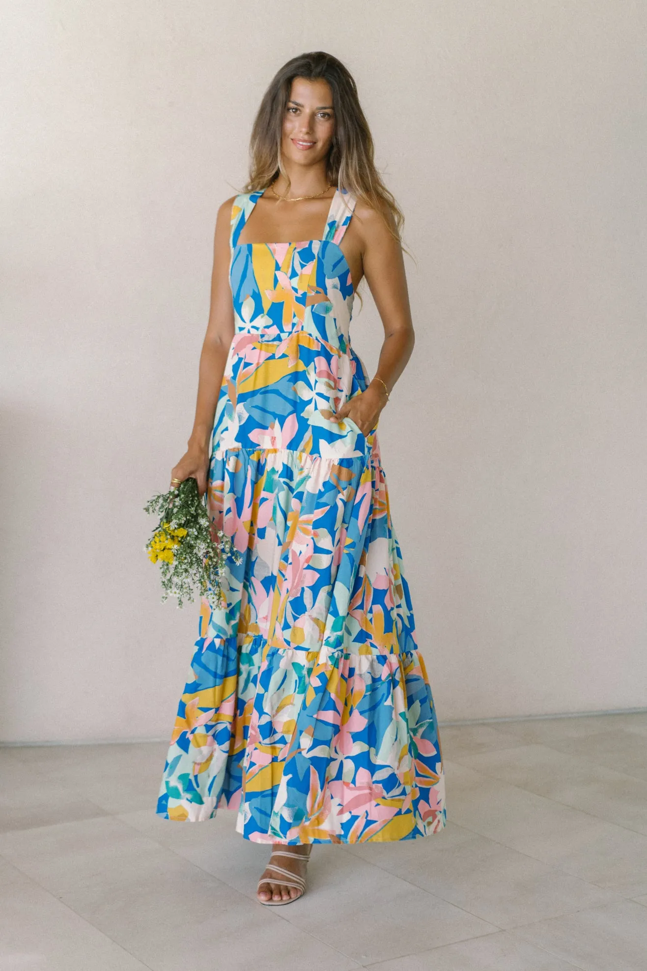 Calia Blue Floral Tiered Midi Dress