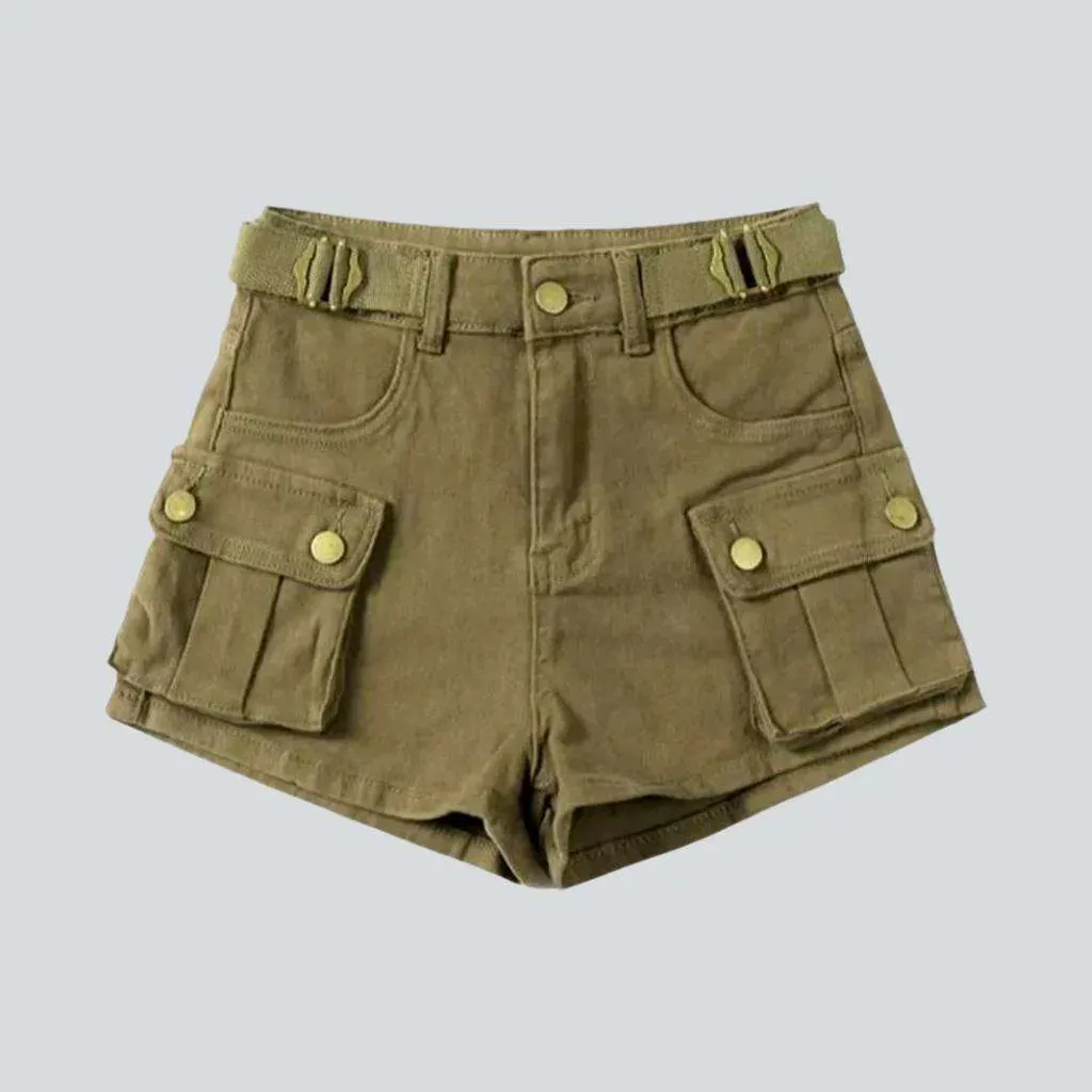 Cargo color women's denim shorts