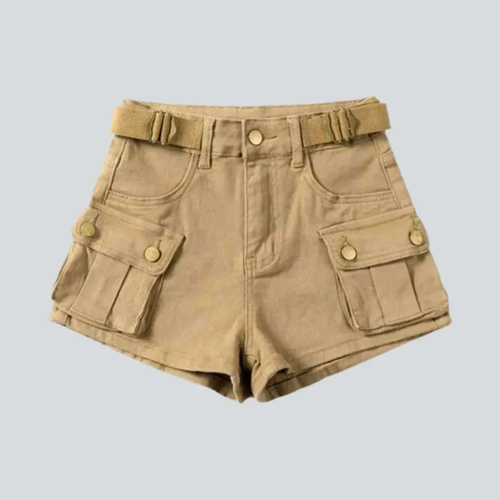 Cargo color women's denim shorts