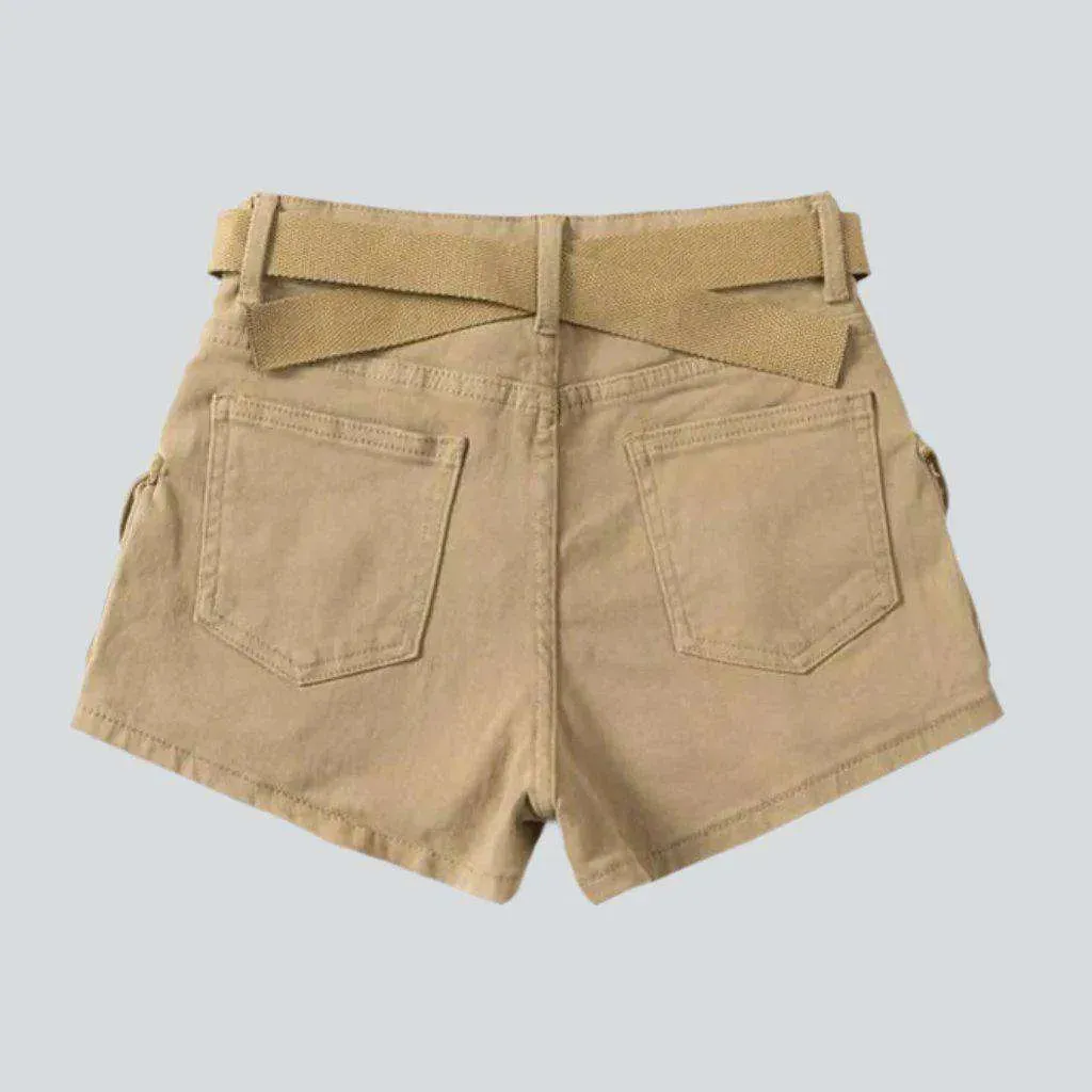 Cargo color women's denim shorts