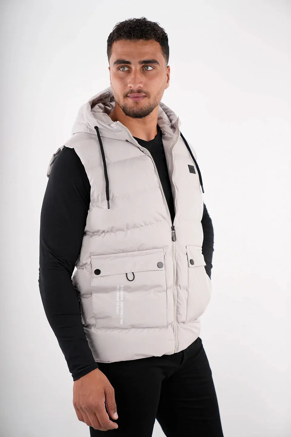 Casual Grey Vest Puffer With Hood