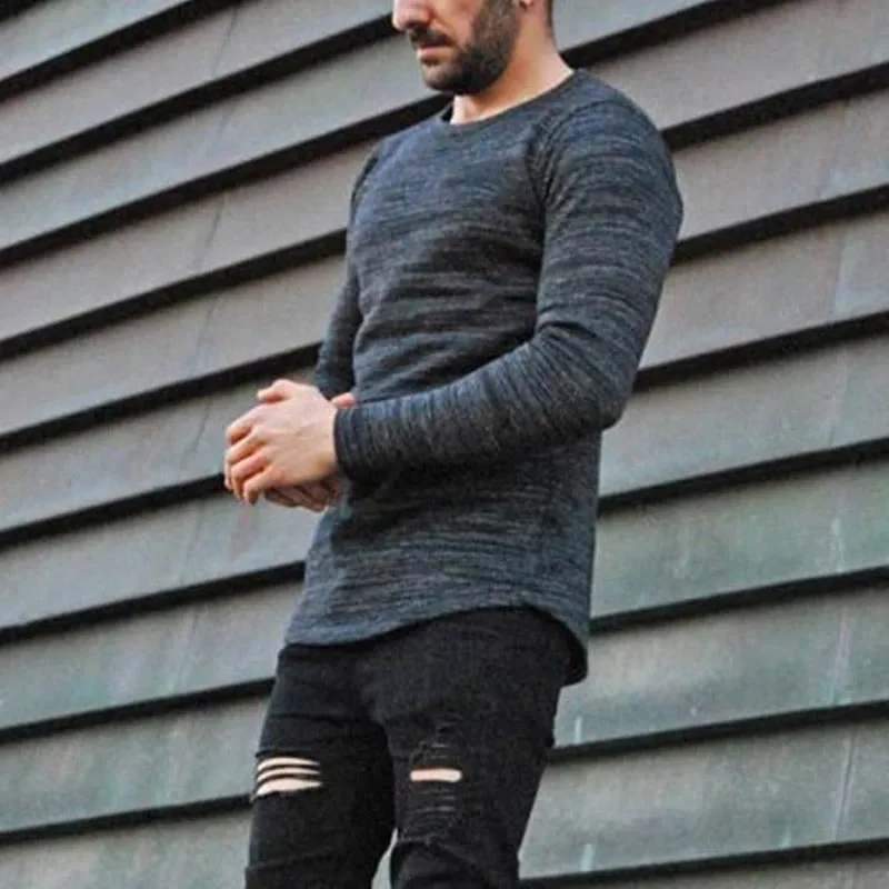 Casual Round Neck Long Sleeve Solid Color T-Shirt