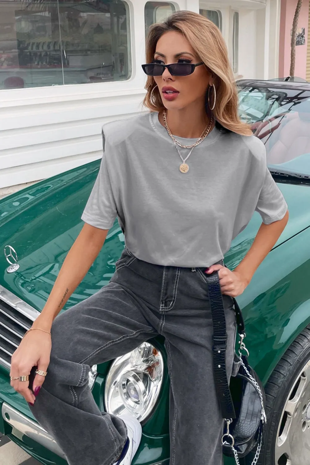 Casual Round Neck Solid Color T-Shirt