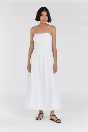 CATANIA WHITE LINEN STRAPLESS DRESS