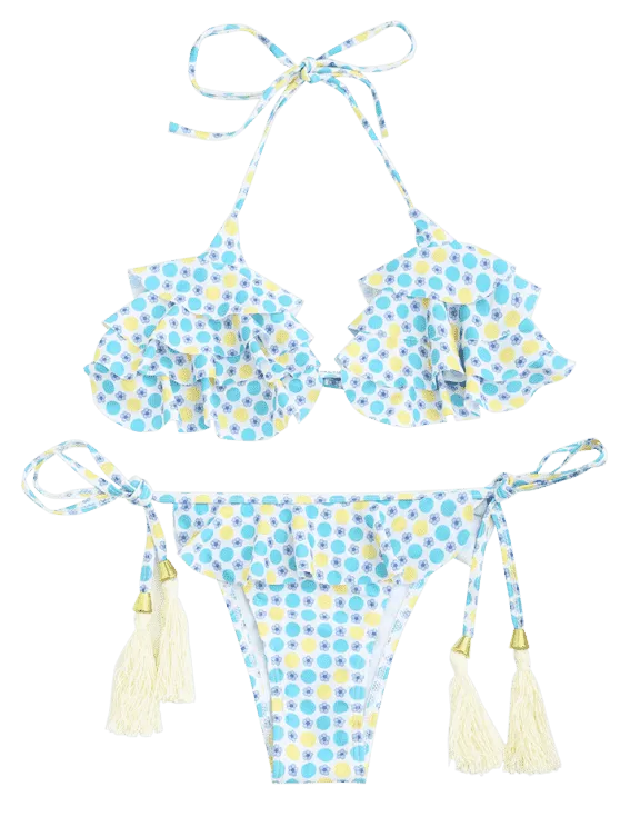 Cheap Polka Dot Bralette Ruffles String Bikini