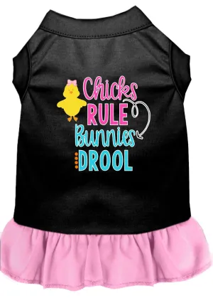 Chicks Rule Screen Print Dog Dress Black With Light Pink Lg (14)