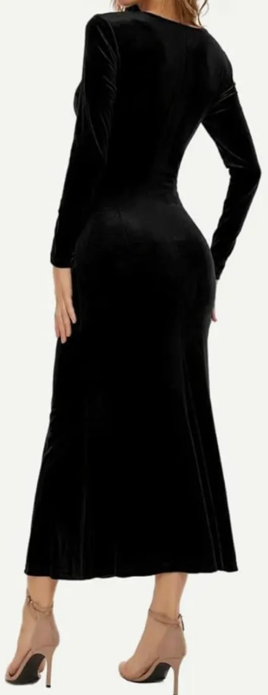 Classic Velvet Black Dress, Long Sleeve