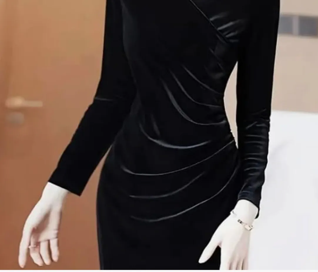 Classic Velvet Black Dress, Long Sleeve