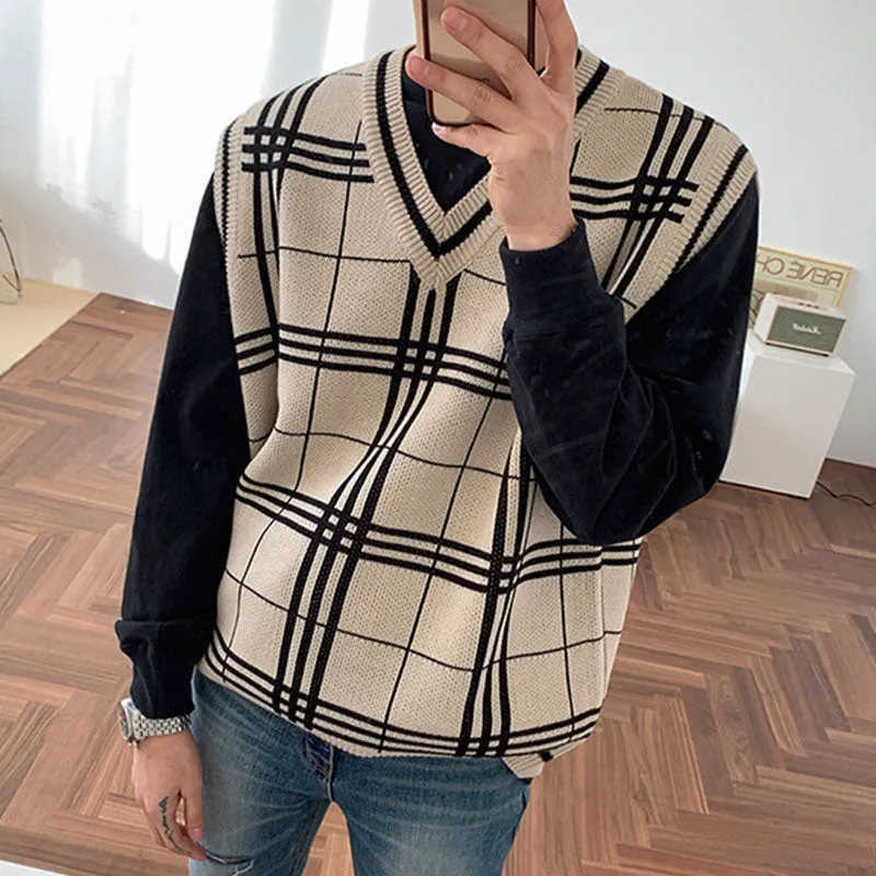 College Check Casual Knit Vest