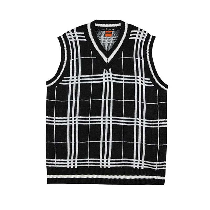 College Check Casual Knit Vest