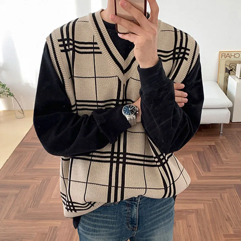 College Check Casual Knit Vest