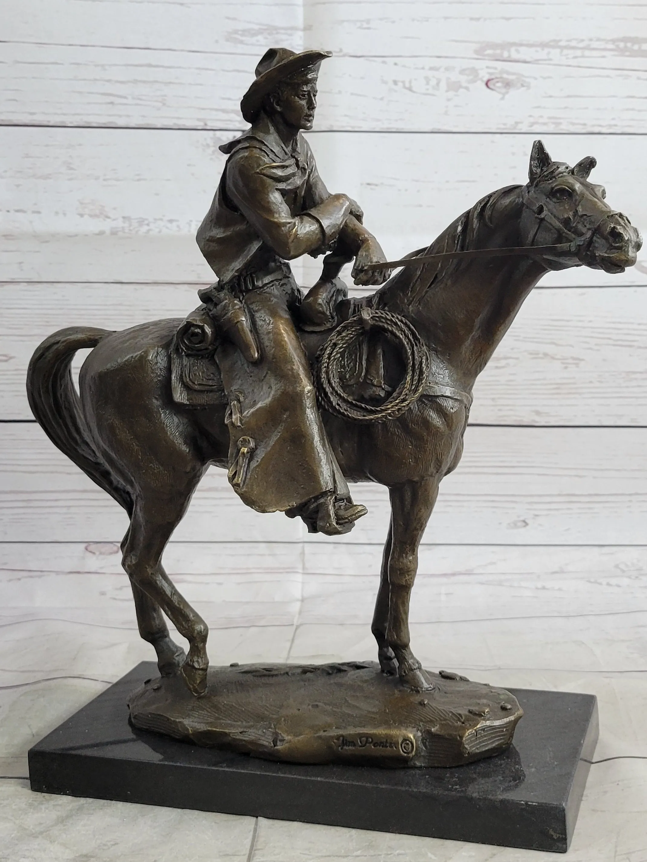 Commanding Bronze Sculpture Western & Horse Frederick Reminton Tribute