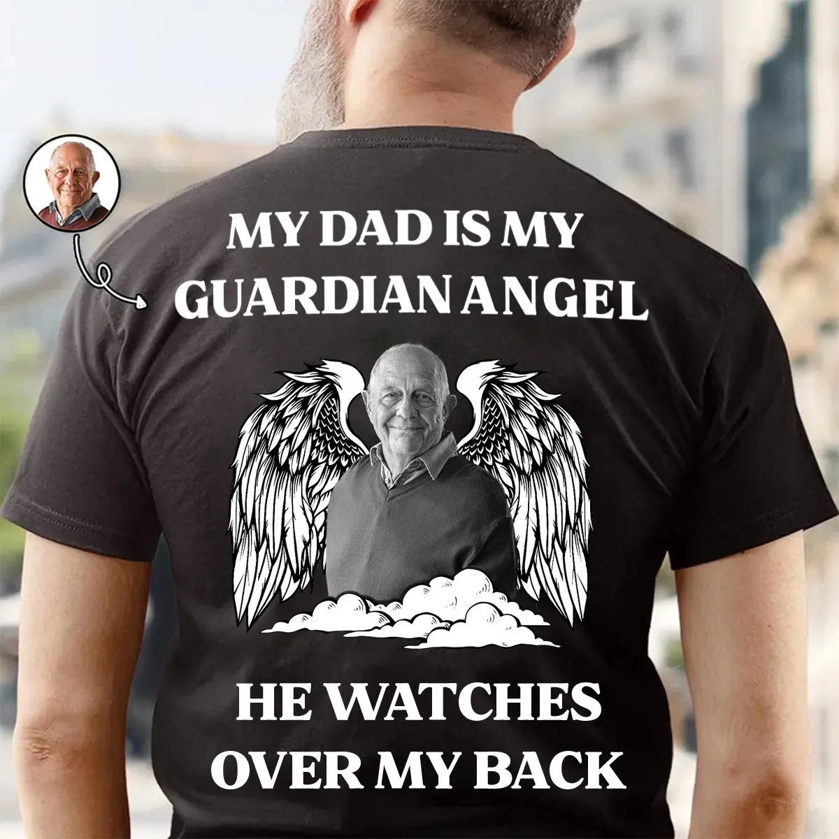 Custom Photo My Dad Is My Guardian Angel Memorial - Personalized T Shirt