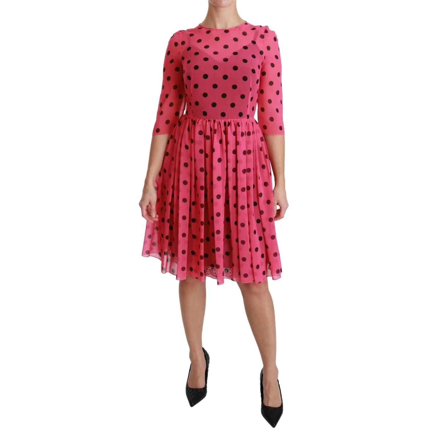 Dolce & Gabbana Elegant Polka Dot A-Line Knee Length Dress