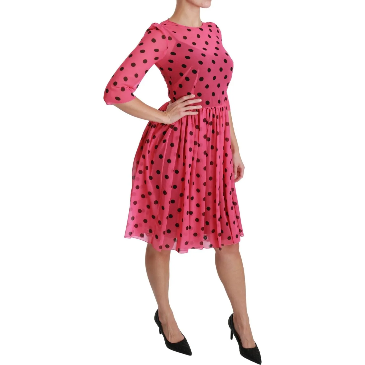 Dolce & Gabbana Elegant Polka Dot A-Line Knee Length Dress