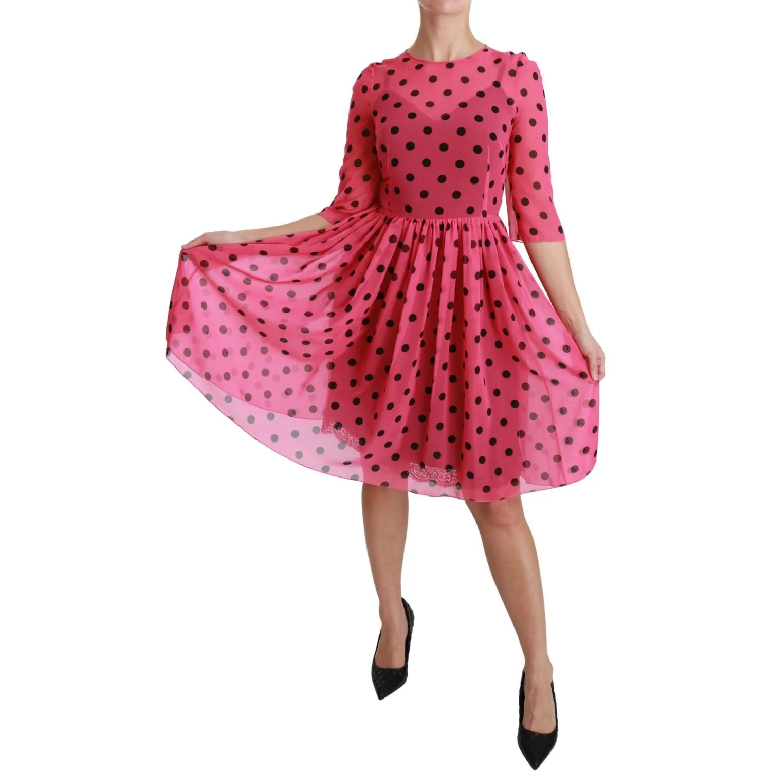 Dolce & Gabbana Elegant Polka Dot A-Line Knee Length Dress