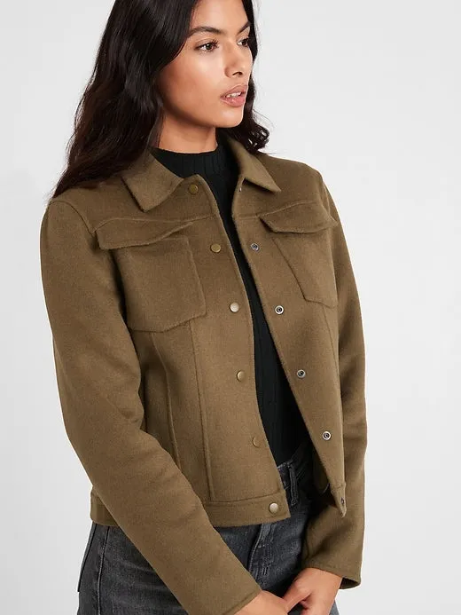 Double-Faced Trucker Jacket in Heritage Olive Green