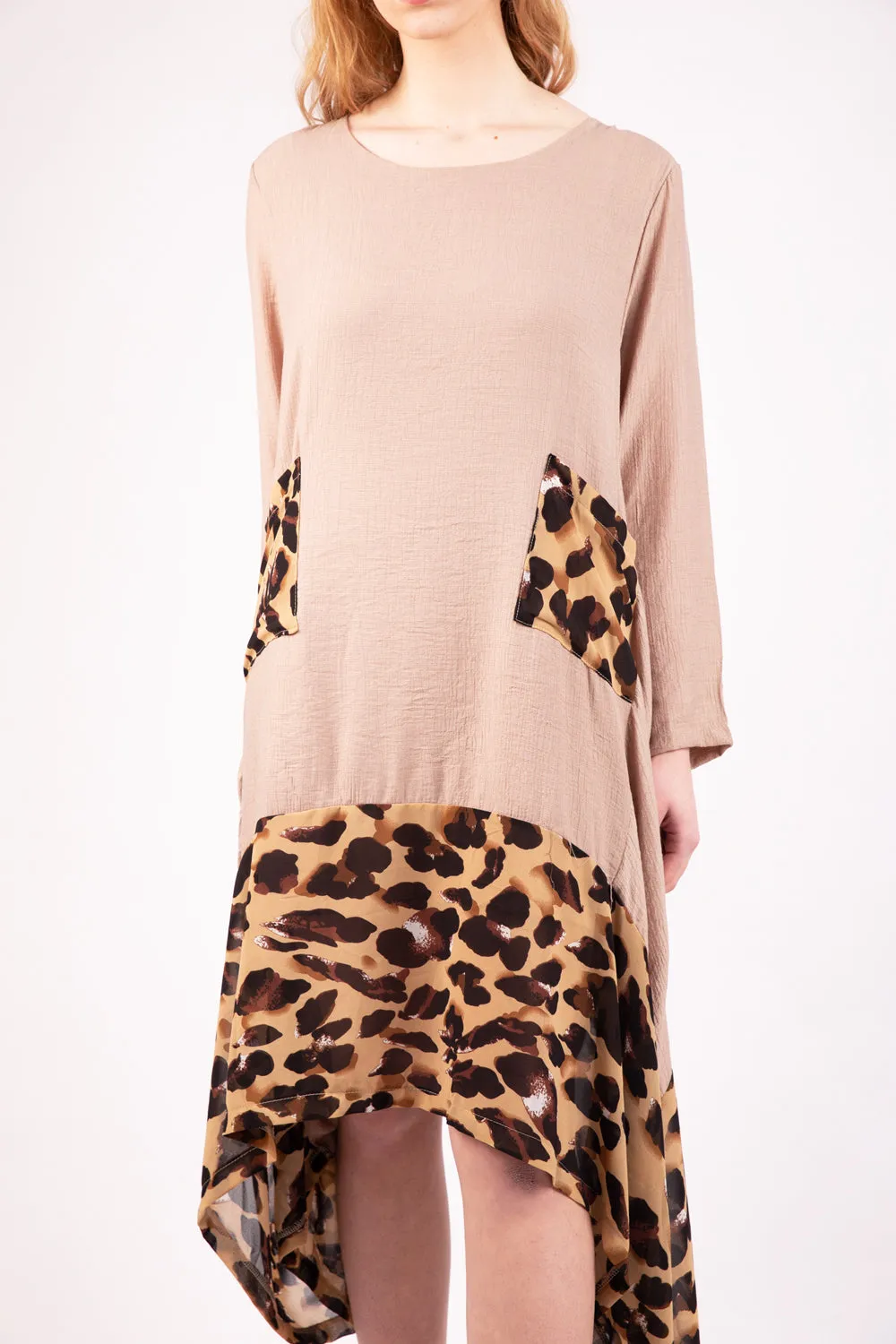 Drape Floaty Leopard Print Border Dress