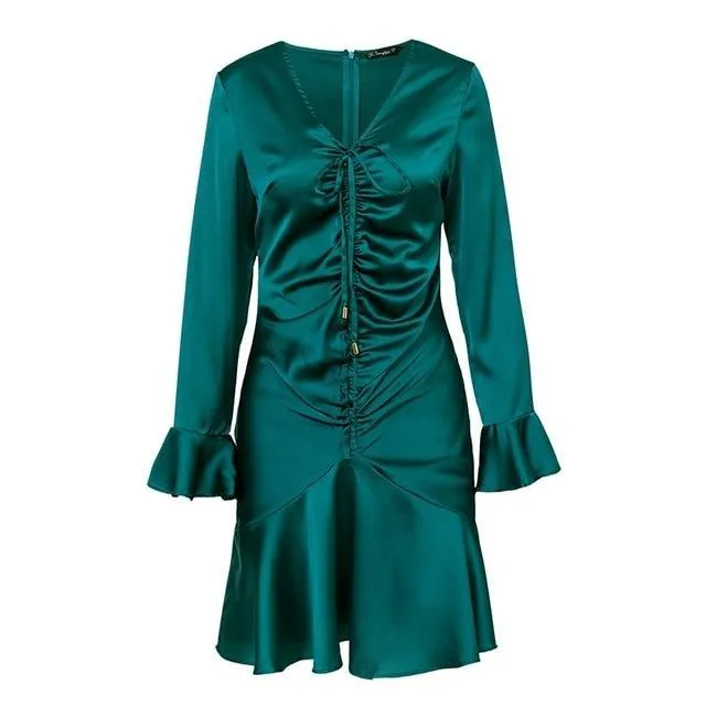 Elegant Drawstring Satin Butterfly Sleeve Sexy Party Dress