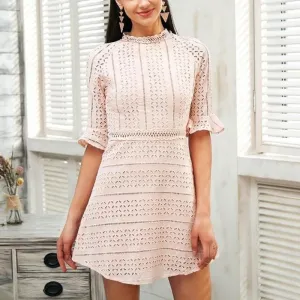 Elegant Hollow Crisscross Out Lace Midi Dress