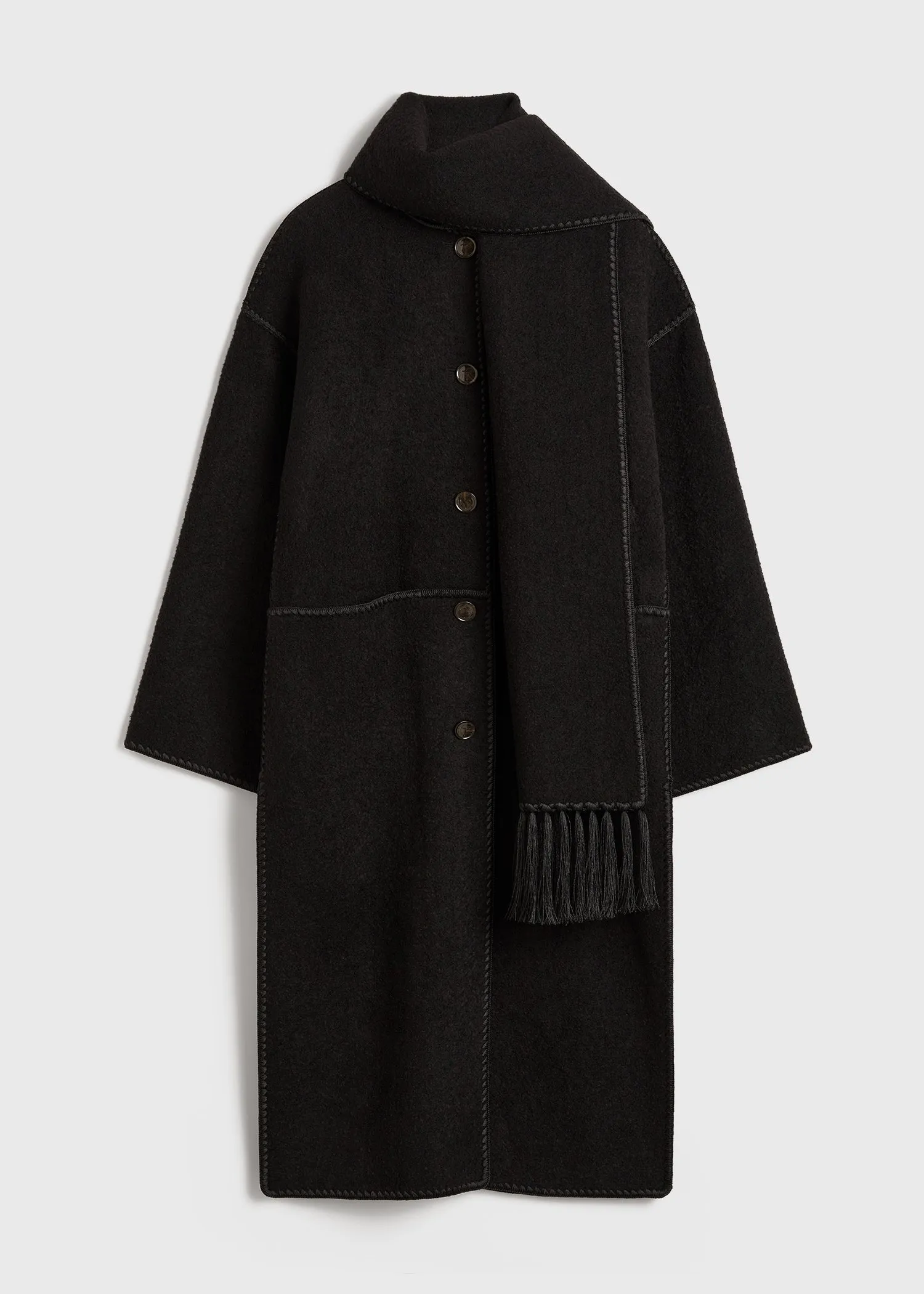 Embroidered scarf coat black