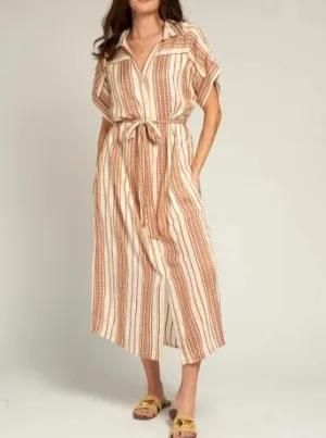 Every Moment Striped Button Down Dress In Orange Stripe