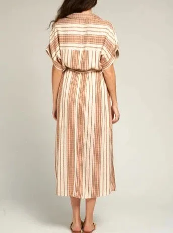 Every Moment Striped Button Down Dress In Orange Stripe